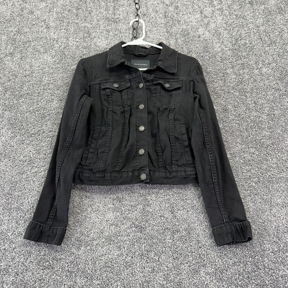 Banana Republic Denim Jacket Womens Small Black Button Front Stretch Trucker